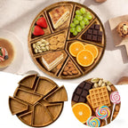 🌿 Divided Wooden Serving Tray with Removable Dividers