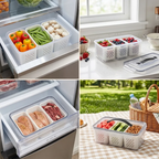 🥗 3-Compartment Refrigerator Crisper Container with Lid & Drain Basket