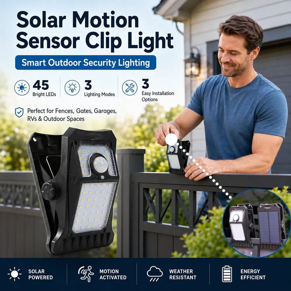 💡 Solar Motion Sensor Clip Light – Smart Outdoor Security Lighting