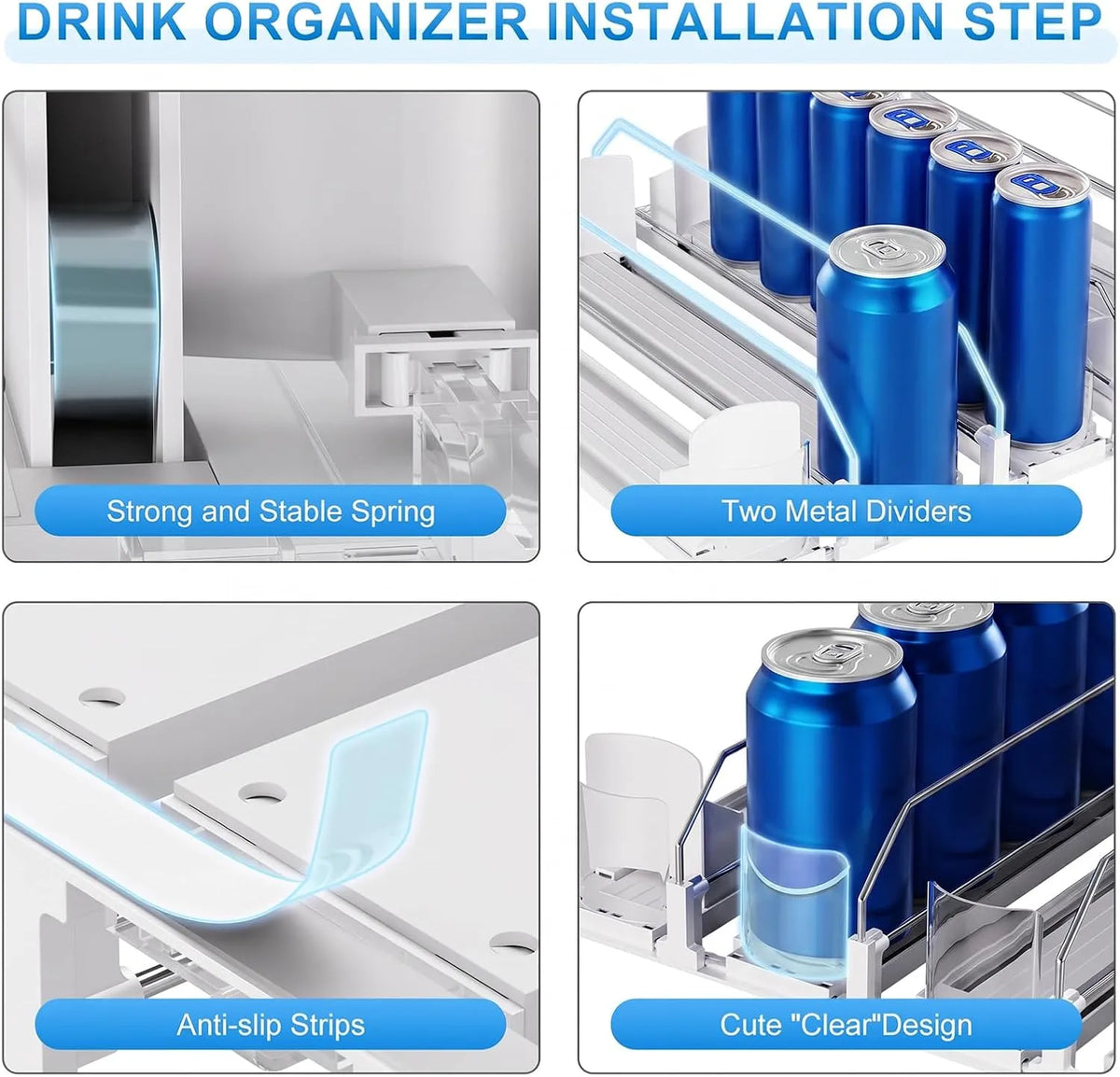 Spring-Loaded Refrigerator Drink Organizer