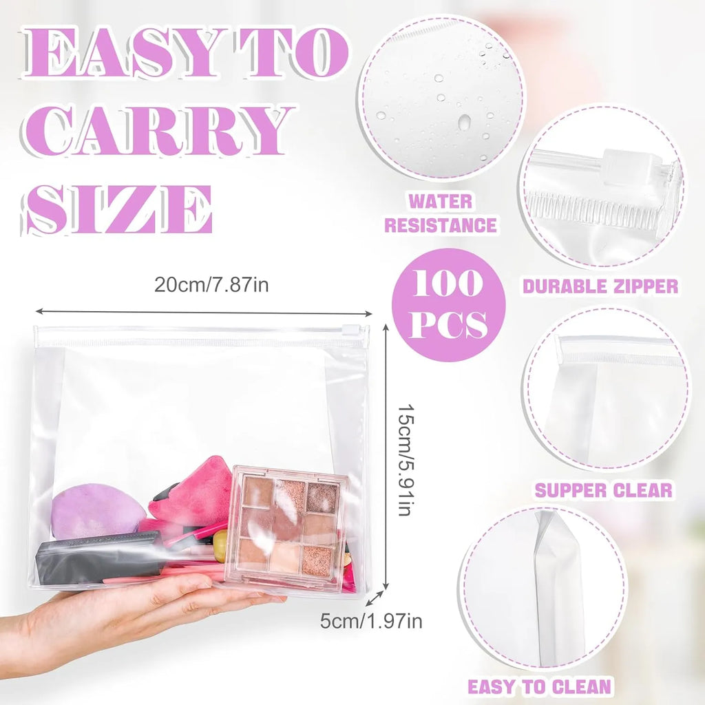 Mini Clear Makeup Bags – Travel Toiletry Organizer Pouches (7.9”)