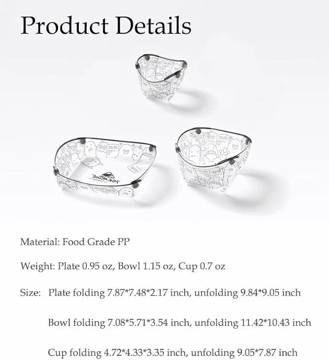 3-Piece Portable Camping Tableware Set – Foldable Plate, Bowl, and Cup for Outdoor Picnics and Camping