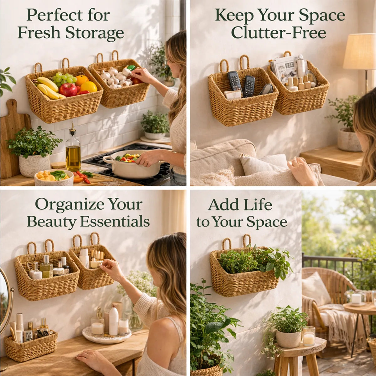 🧺 Handwoven-Style Wall Hanging Baskets – 2-Pack, Boho Storage for Any Room