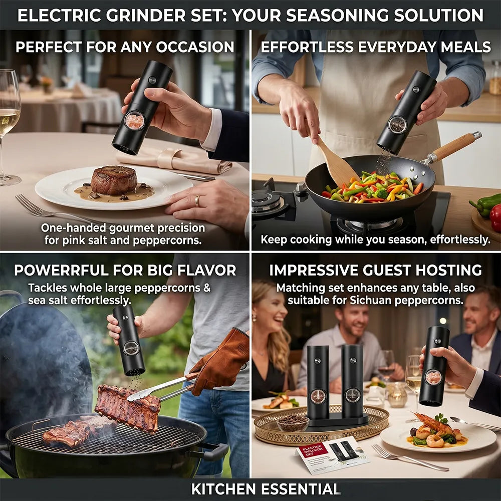 🧂Electric Salt & Pepper Grinder Set – 2 Pack Automatic Spice Mills