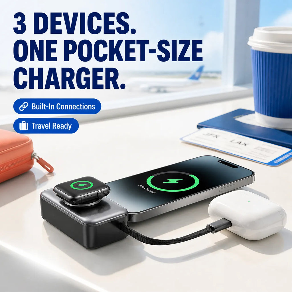 3-in-1 5000mAh Portable Charger for Phone, Watch & Earbuds