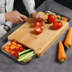 🌿 Organic Bamboo Cutting Board with Sliding Drawers