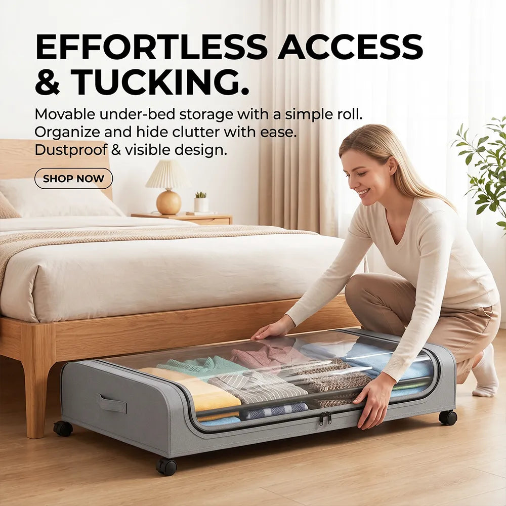 🛏️ Under Bed Storage with Wheels – Large Capacity Organizer Drawer