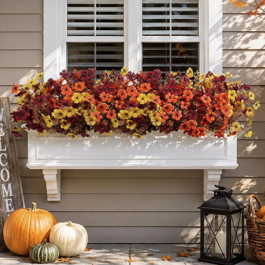 Artificial Fall Violet Flowers for Outdoor Planters – Flexible UV-Resistant Faux Stems