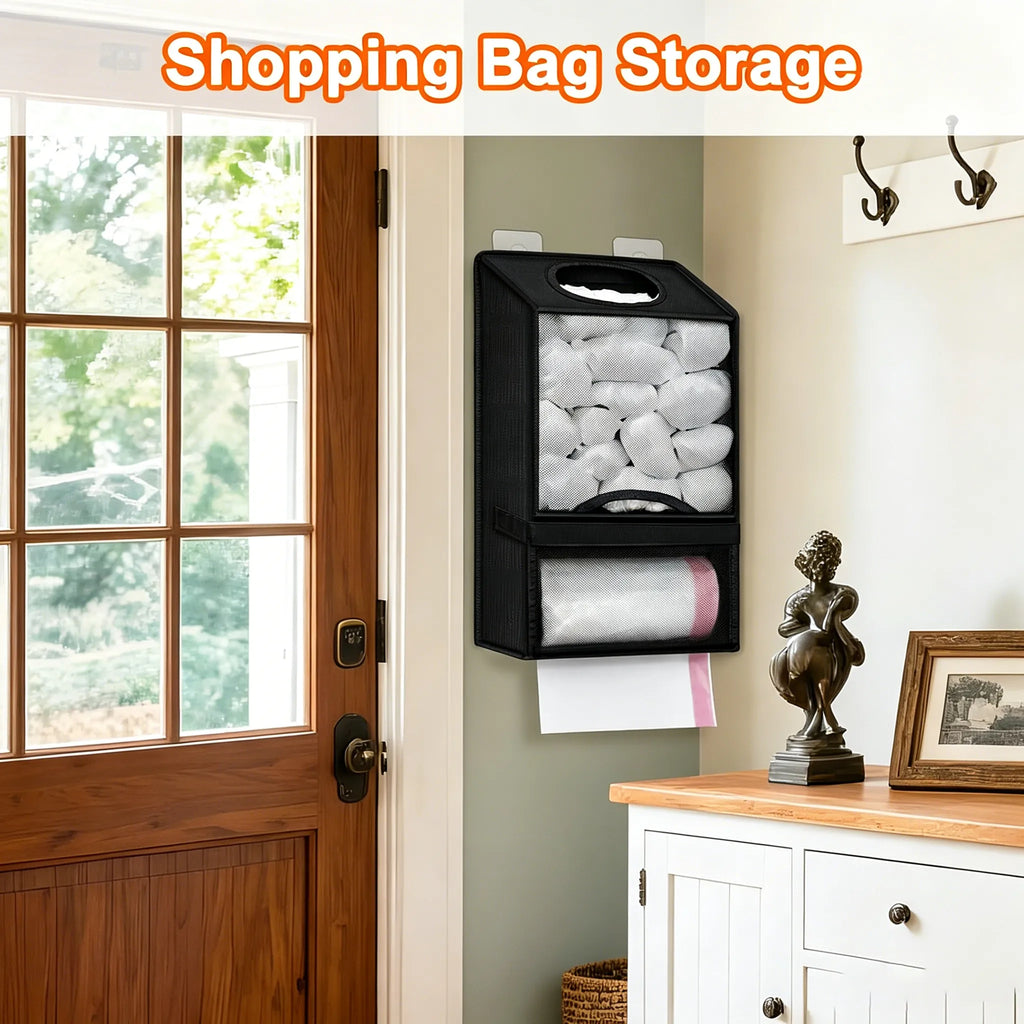 🛍️2-in-1 Hanging Storage Organizer — Large Capacity Plastic Bag & Trash Bag Dispenser
