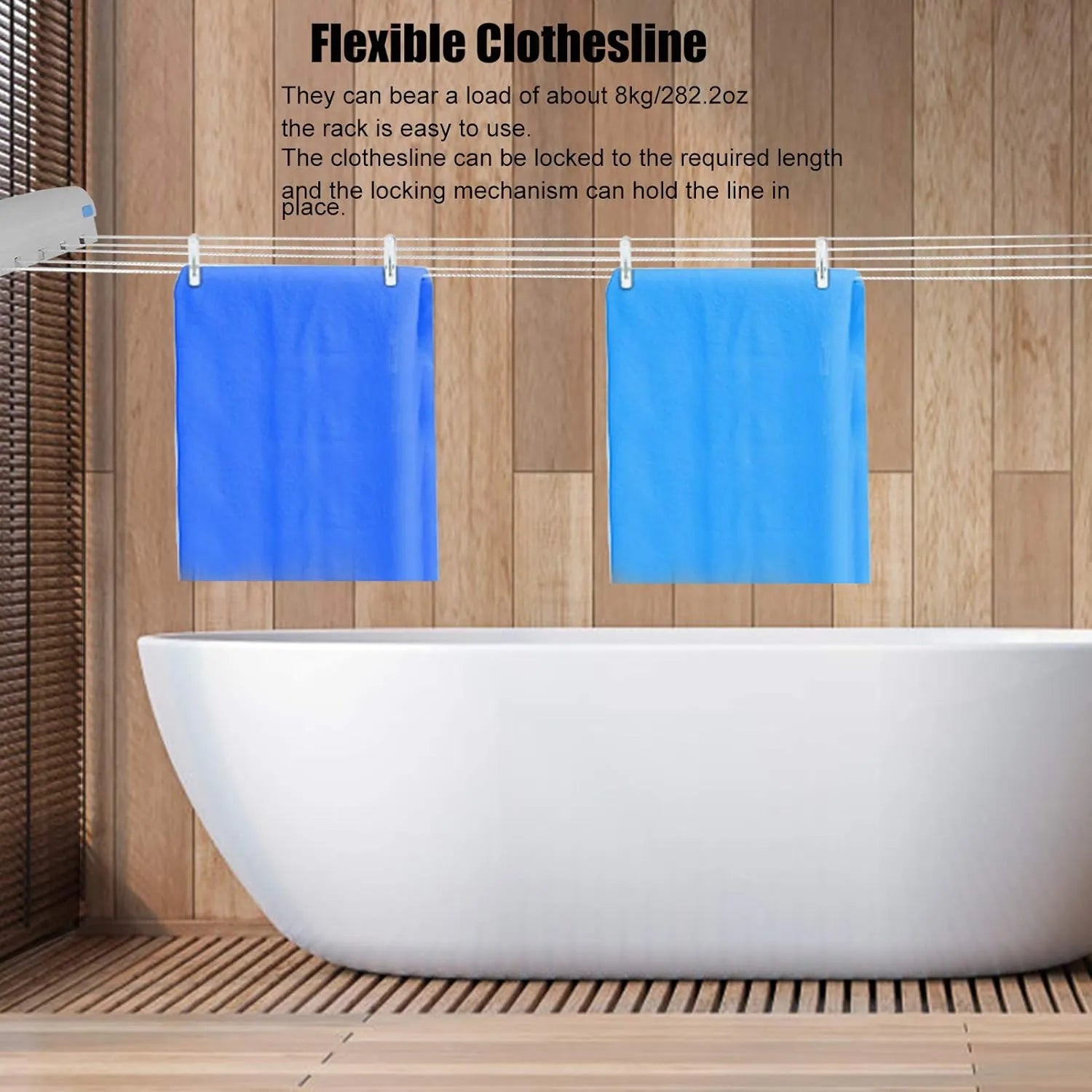 Retractable clothesline used over a bathtub