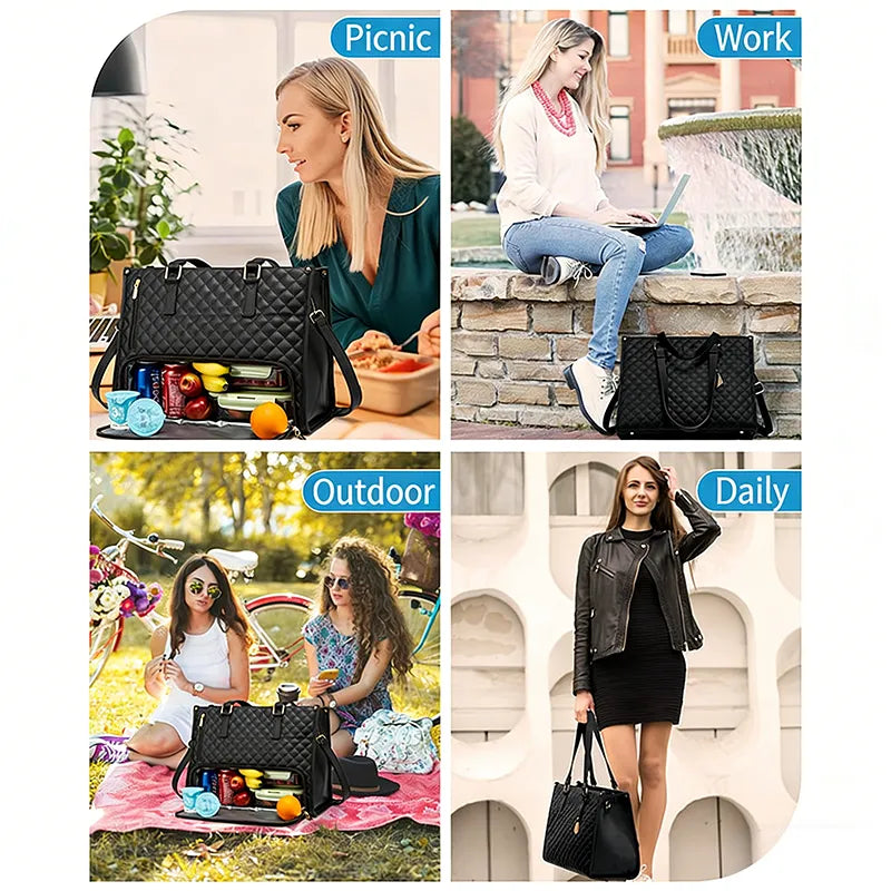 🖤Large capacity insulated handbag, can hold a laptop and lunchbox