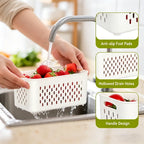 🥗 3-Compartment Refrigerator Crisper Container with Lid & Drain Basket