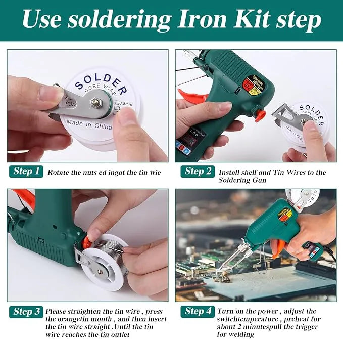 Digital Soldering Gun Kit with Adjustable Temperature (180°C–520°C), Internal Heating, LED Display & Auto Feed