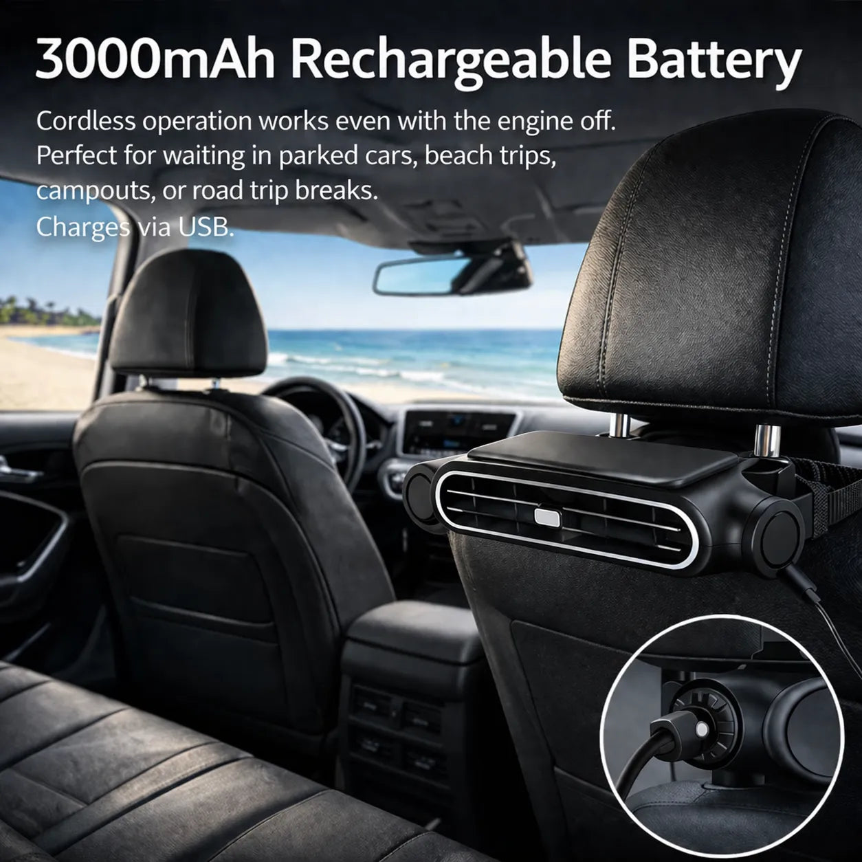 Universal Cordless Car Seat Cooling Fan (For Front or Back Seat Cooling)🌬️🚗
