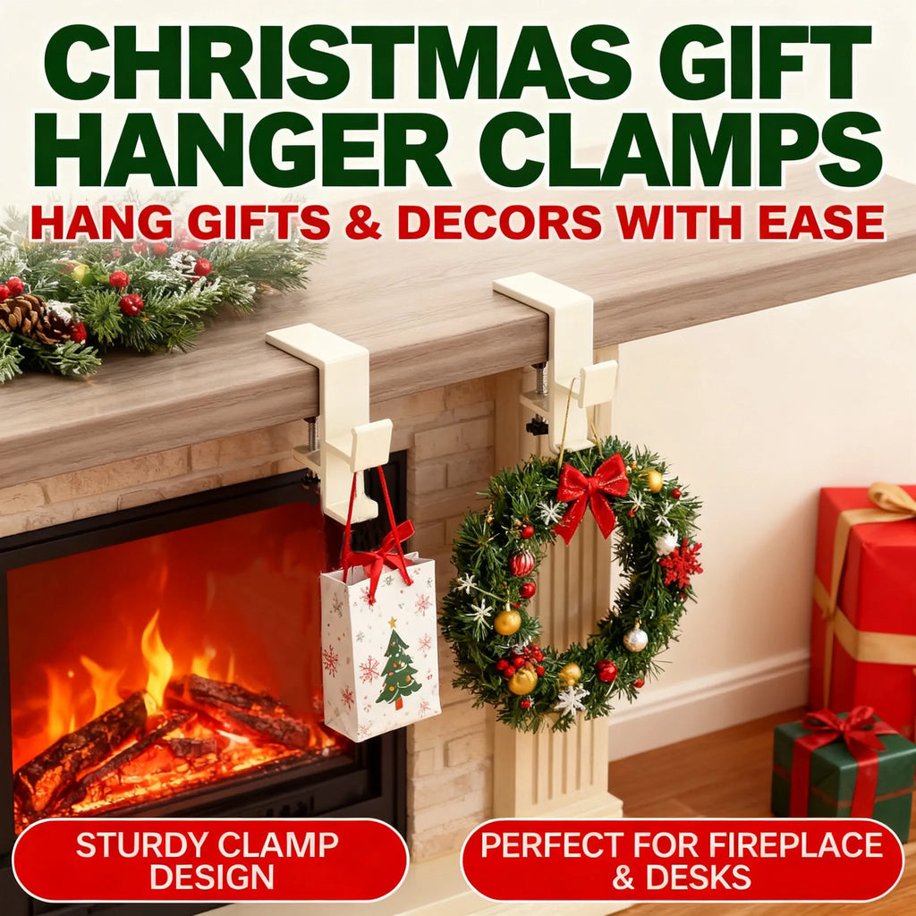 🎄Adjustable Christmas Fireplace Mantel Hooks – Heavy-Duty Stocking & Wreath Hanger Clamps for Holiday Decorations