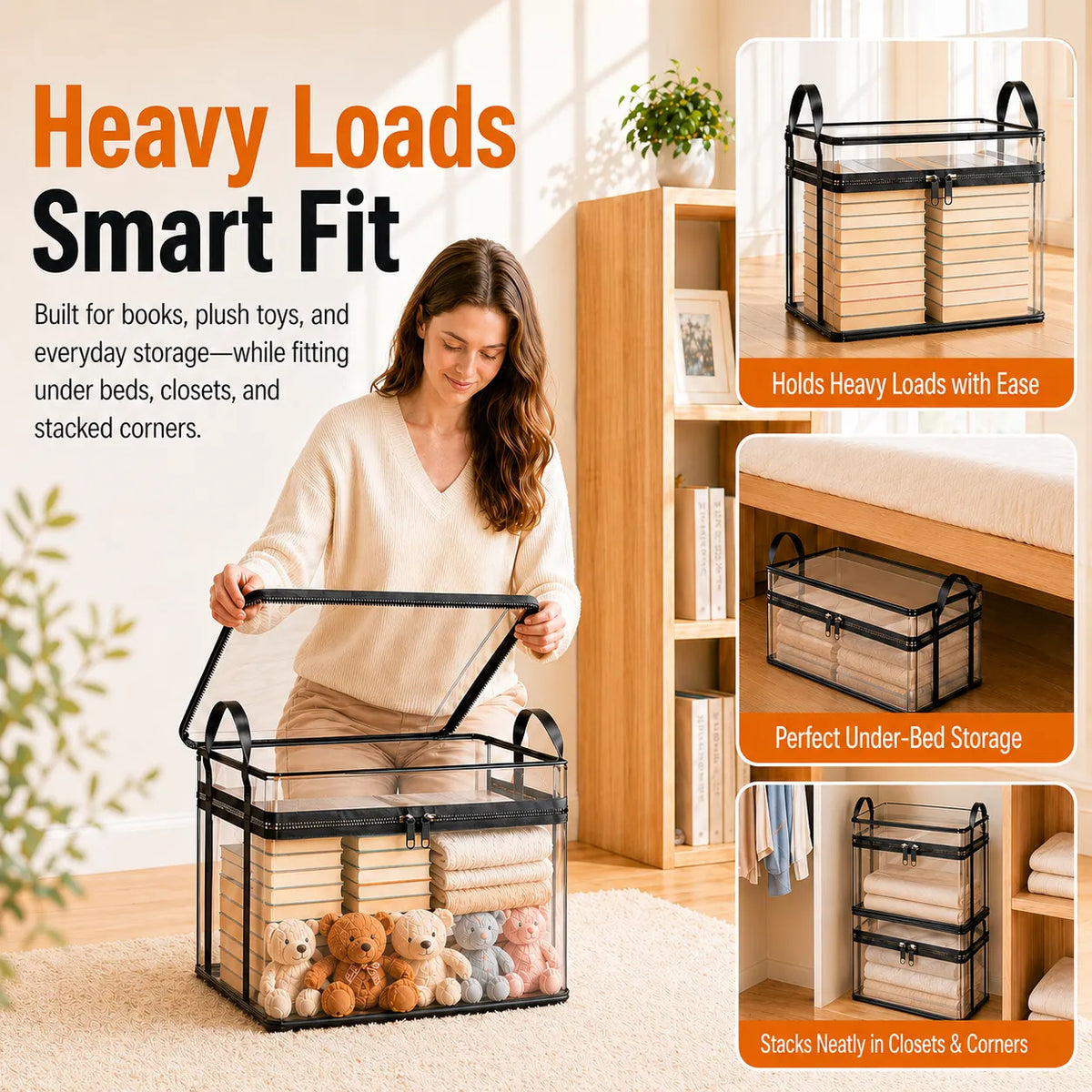 Clear PVC Storage Bins with Handles – 📚for Books, Toys, Media, & Organizing