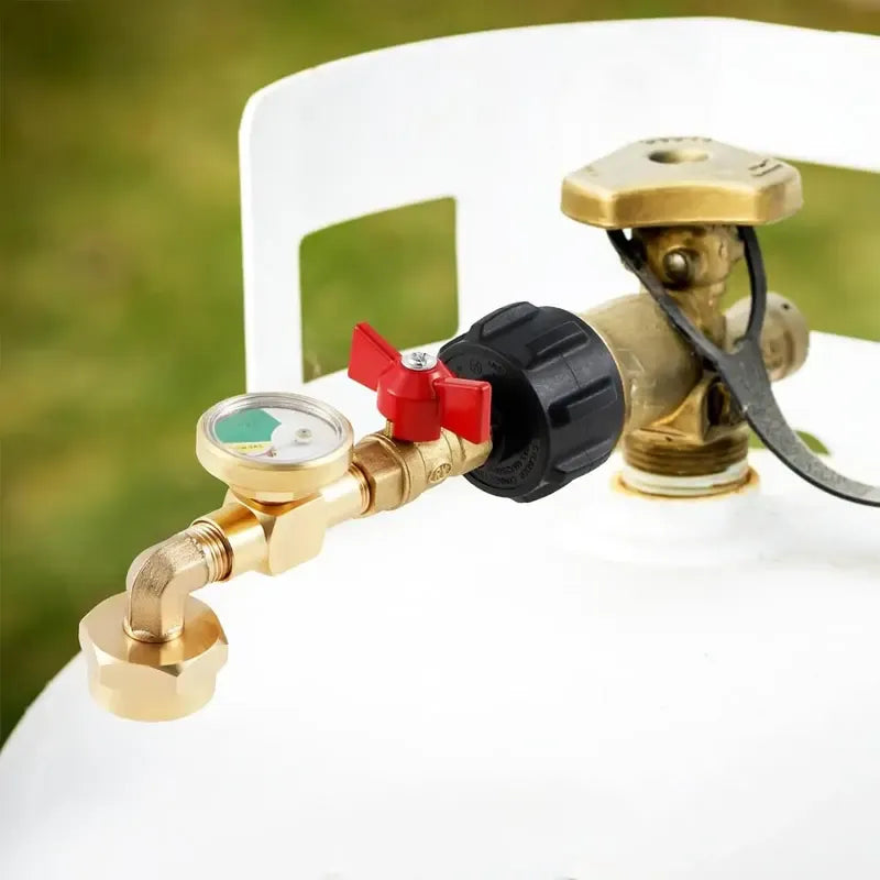 🔧 Propane Refill Adapter with Glow-in-the-Dark Gauge & Shut-Off Valve – QCC1 to 1lb Cylinder Converter for BBQ, Camping, Tailgating & Emergency Use