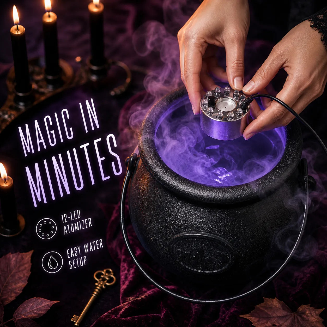 Halloween Witch Cauldron Fog Maker with Color-Changing LED Mist