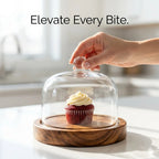 🍰 Mini Glass Dessert Dome with Wooden Base