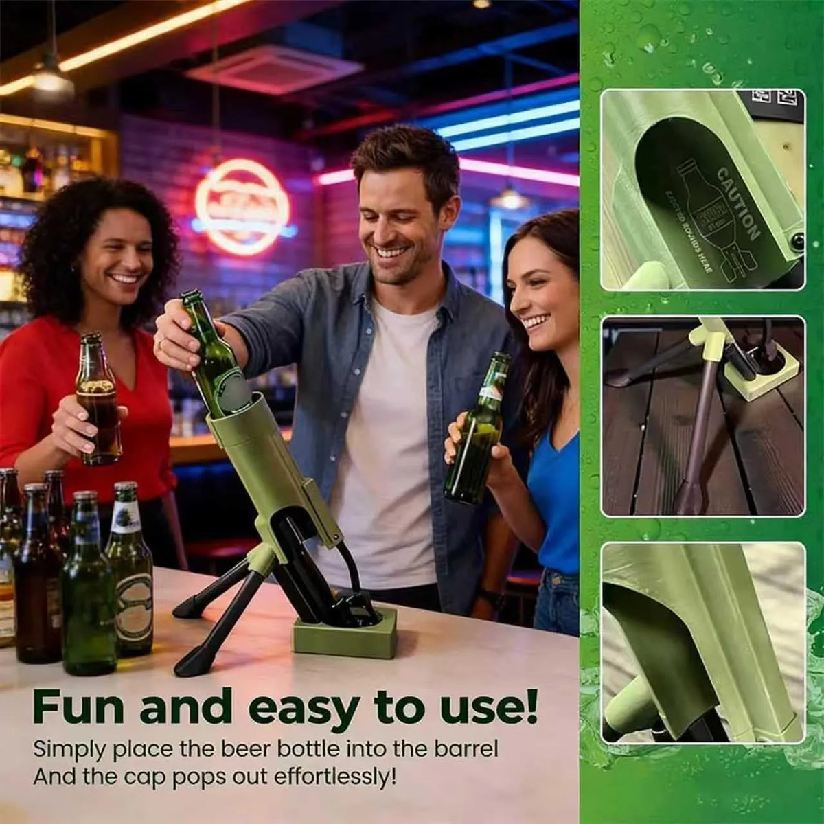 Mortar Bottle Opener – Pop & Launch Caps for Instant Party Fun