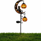 Solar Pumpkin Moon Garden Stake Light with Black Cat