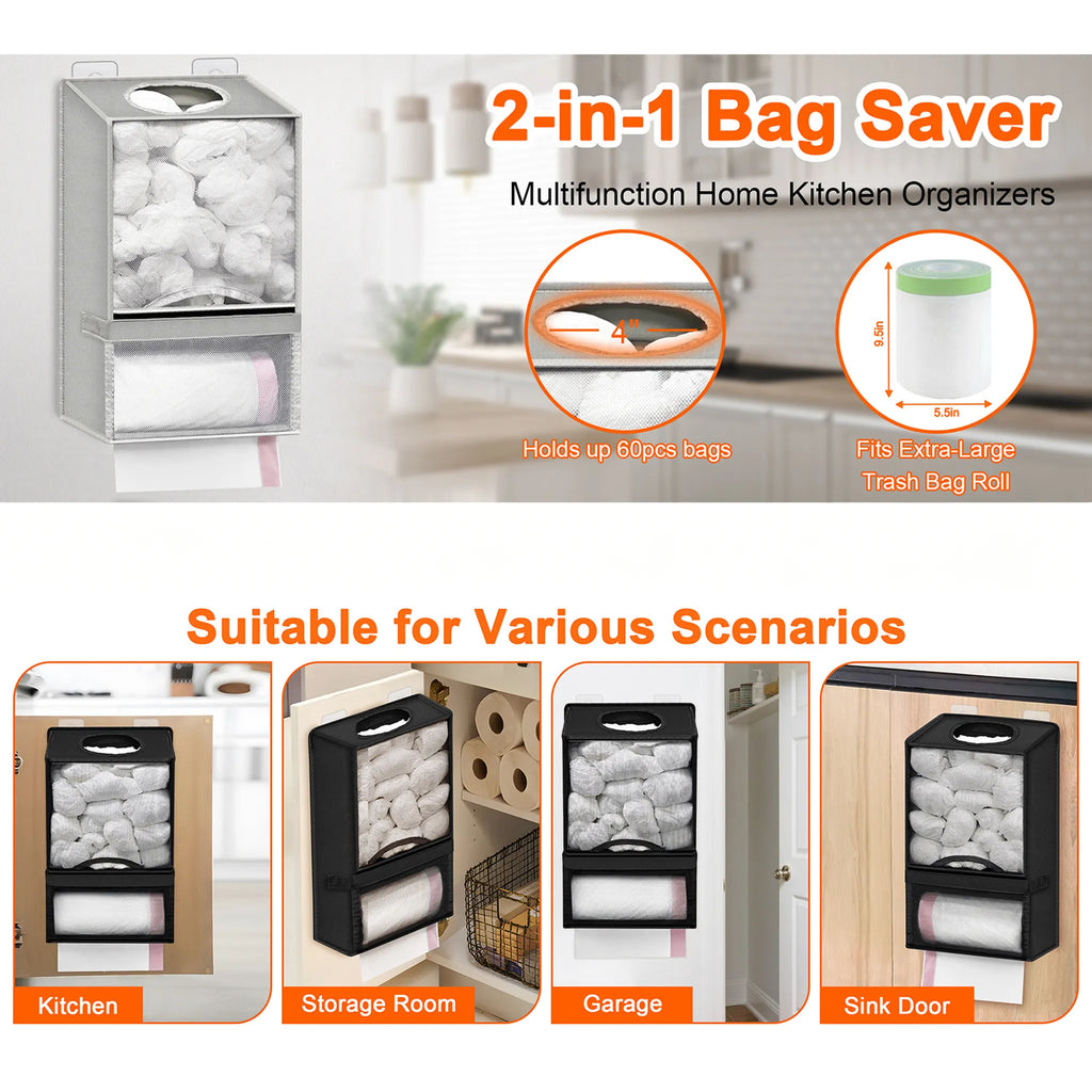 🛍️2-in-1 Hanging Storage Organizer — Large Capacity Plastic Bag & Trash Bag Dispenser