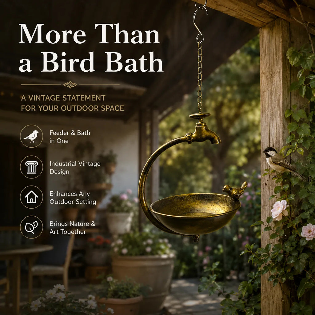 🐦 Vintage Outdoor Bird Bath & Feeder