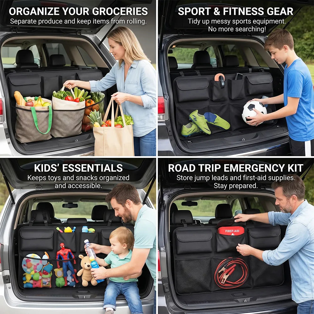 🚗📦Car Trunk Organizer – Hanging Storage with 8 Pockets for SUVs & Trucks