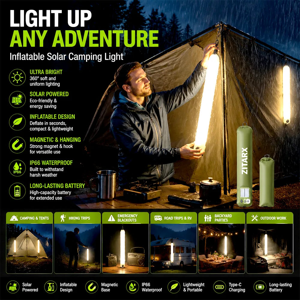 💡 Inflatable Solar Camping Light – 60cm Portable Tent Lantern