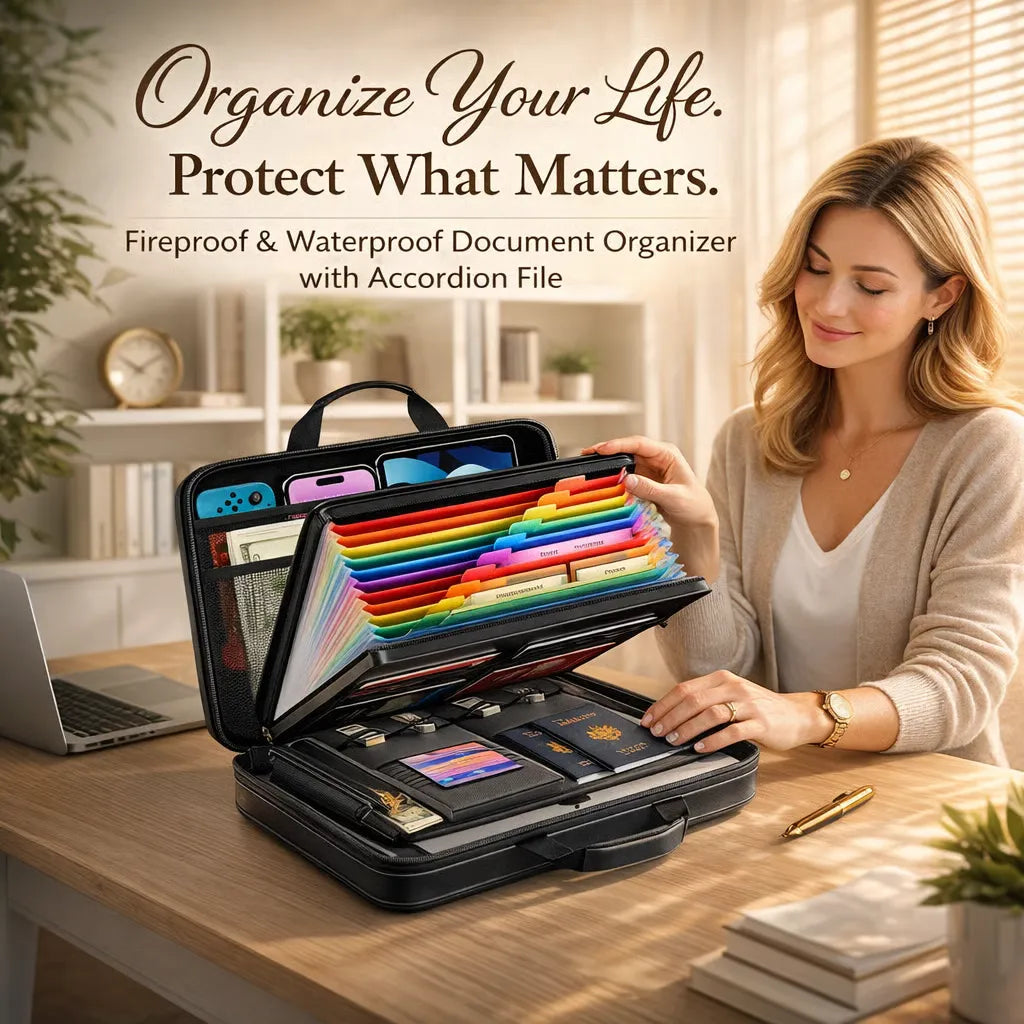 Fireproof & Waterproof Document Organizer – Hard‑Shell, Combination Lock🛡️📁