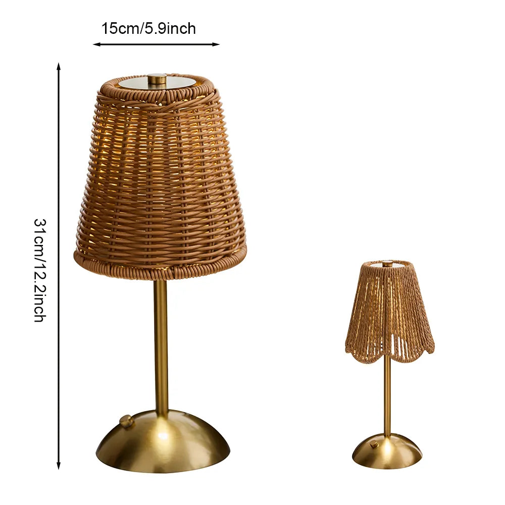 🌿Cordless Rattan Table Lamp – Rechargeable Boho LED Bedside Lamp