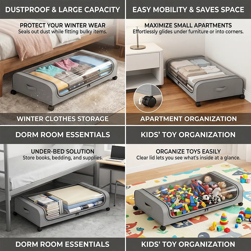 🛏️ Under Bed Storage with Wheels – Large Capacity Organizer Drawer