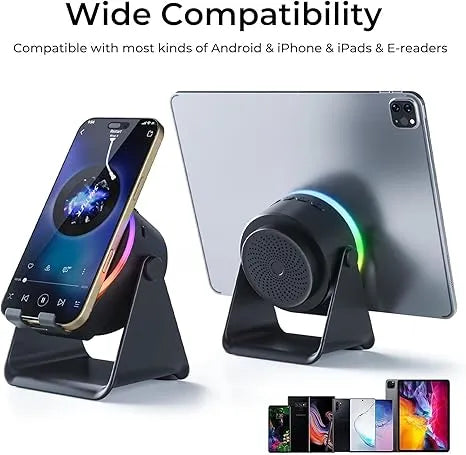 🔊 2-in-1 Wireless Induction Speaker & Adjustable Phone Stand with RGB Ambient Light