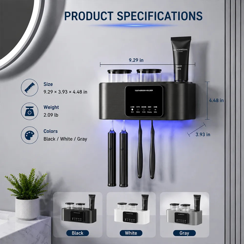 🦷 Smart Toothbrush Holder with UV Air-Drying &Screen  Display