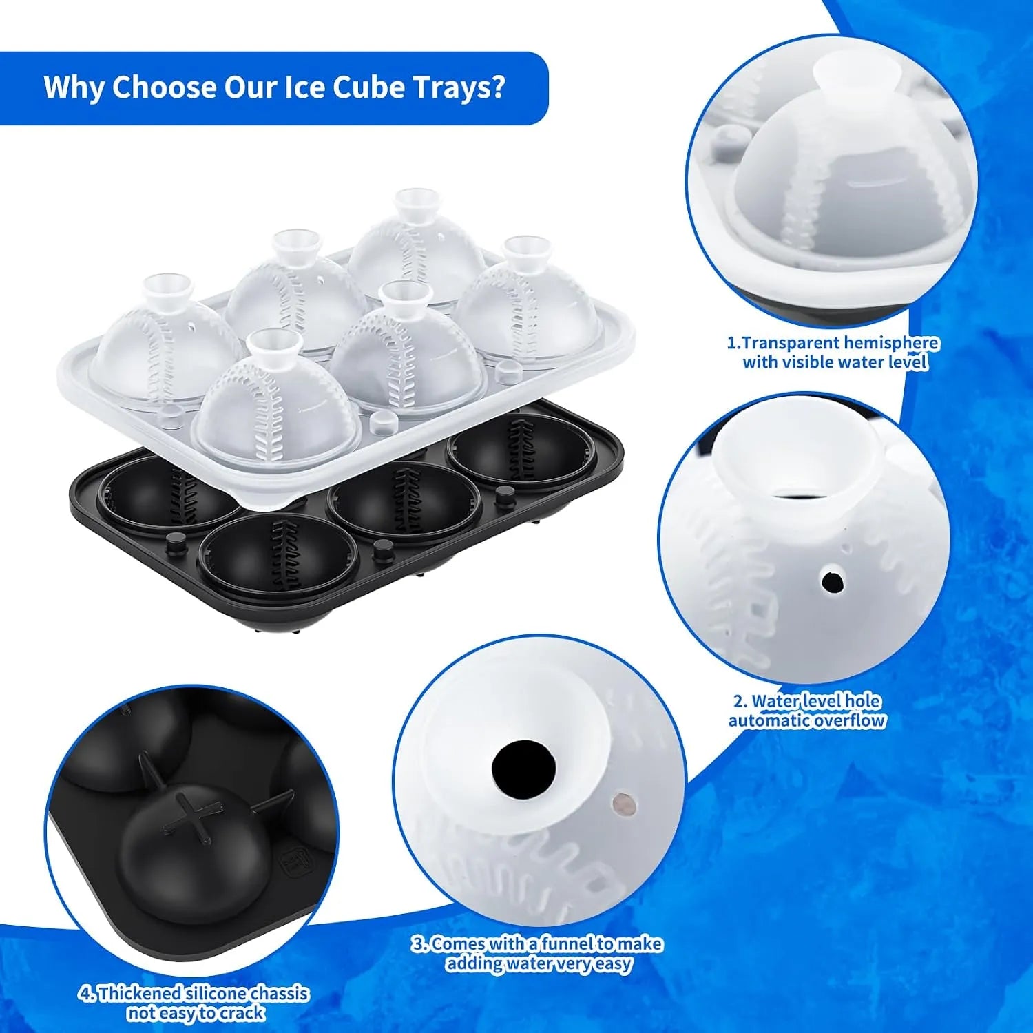 Baseball Ice Ball Mold – 6-Cavity Silicone Tray