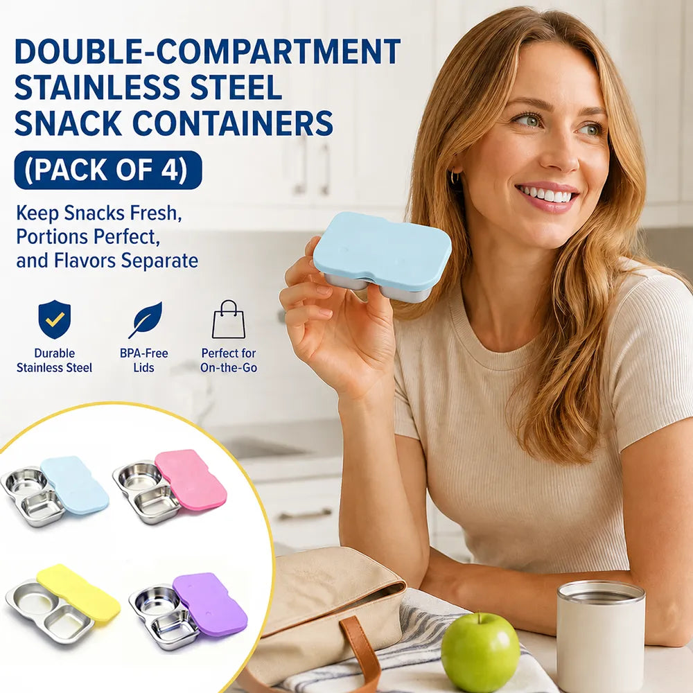 🥗 Double-Compartment Stainless Steel Snack Containers (Pack of 4)