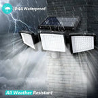 "Ultra-Bright 210 LED Solar Motion Sensor Light – 1000LM, 3 Adjustable Heads, Remote Control, IP44 Waterproof for Outdoor Security"