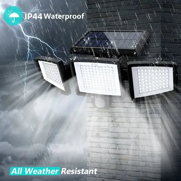 "Ultra-Bright 210 LED Solar Motion Sensor Light – 1000LM, 3 Adjustable Heads, Remote Control, IP44 Waterproof for Outdoor Security"