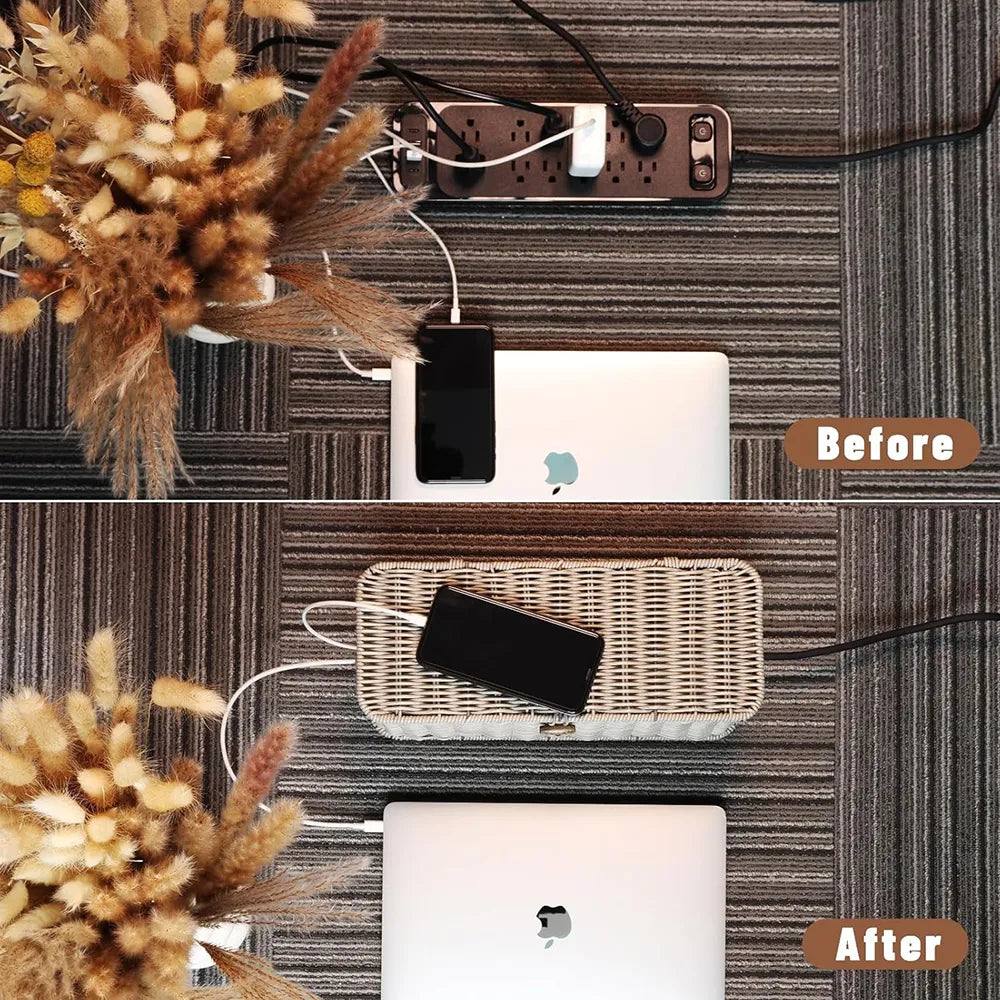 🧺 Handmade Rattan Cable Management Box
