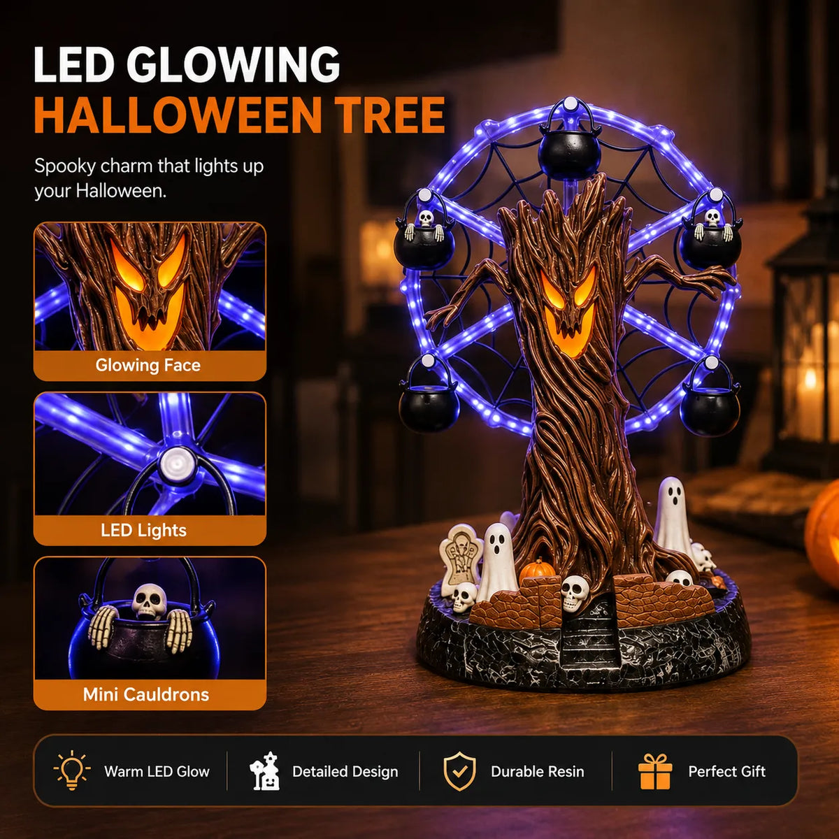 Animated Haunted Tree Ferris Wheel Halloween Tabletop Decoration