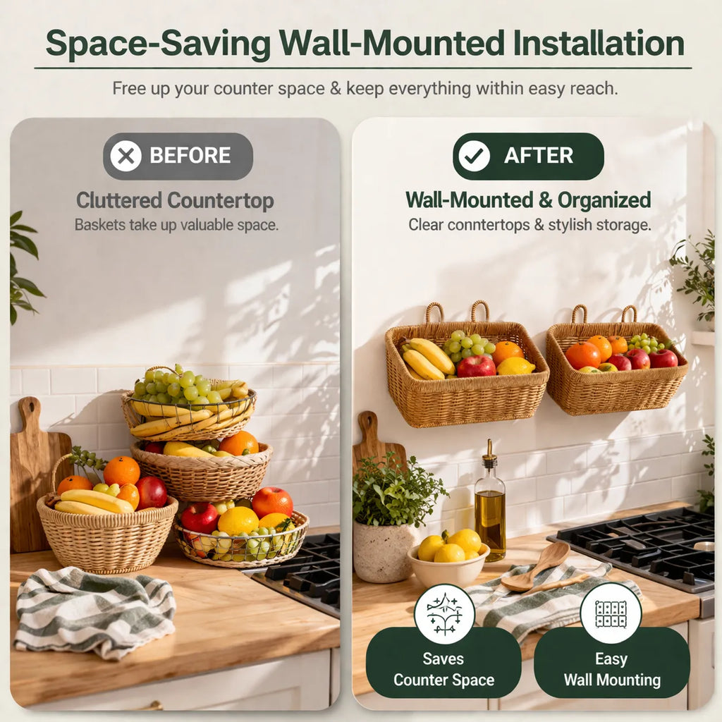 🧺 Handwoven-Style Wall Hanging Baskets – 2-Pack, Boho Storage for Any Room
