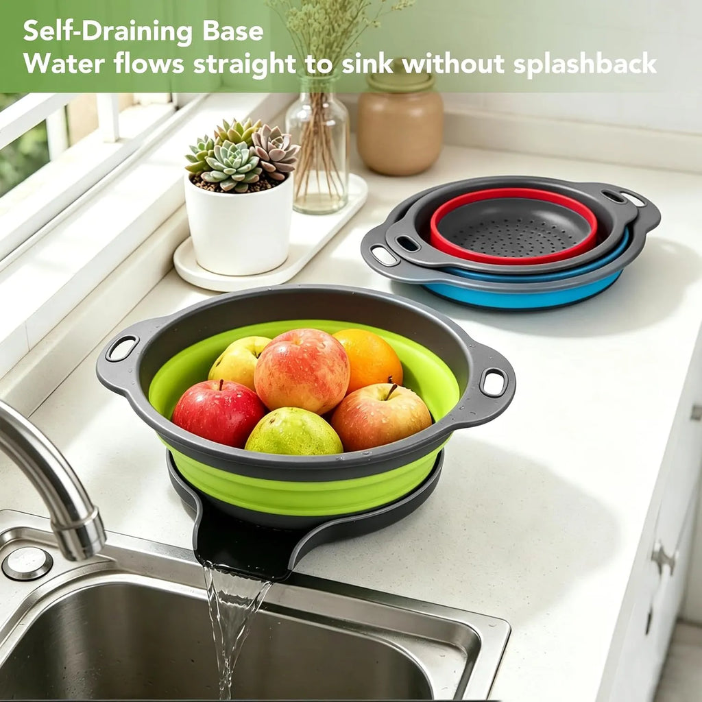 4-Piece Collapsible Colander & Self-Draining Base Set