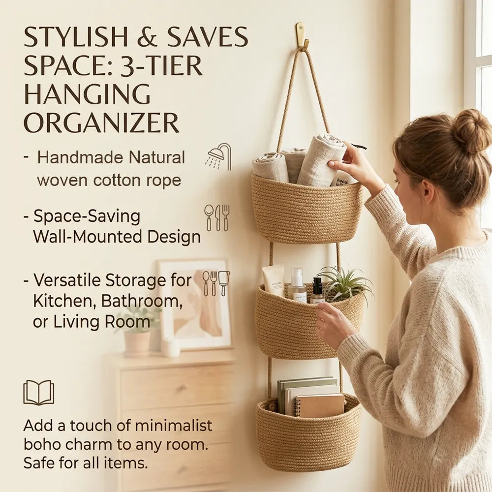 🌿Behind-the-Door Hanging Storage Basket (3-Tier Wall-Mounted Organizer)