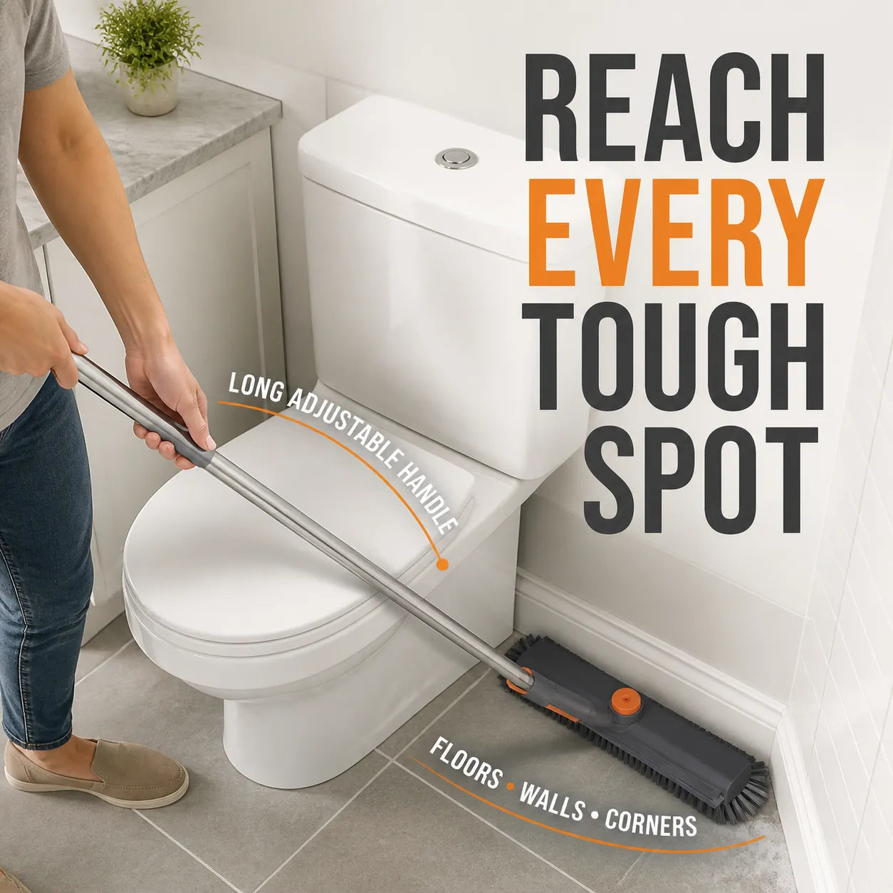 3-in-1 Rotating Floor Scrub Brush with Squeegee
