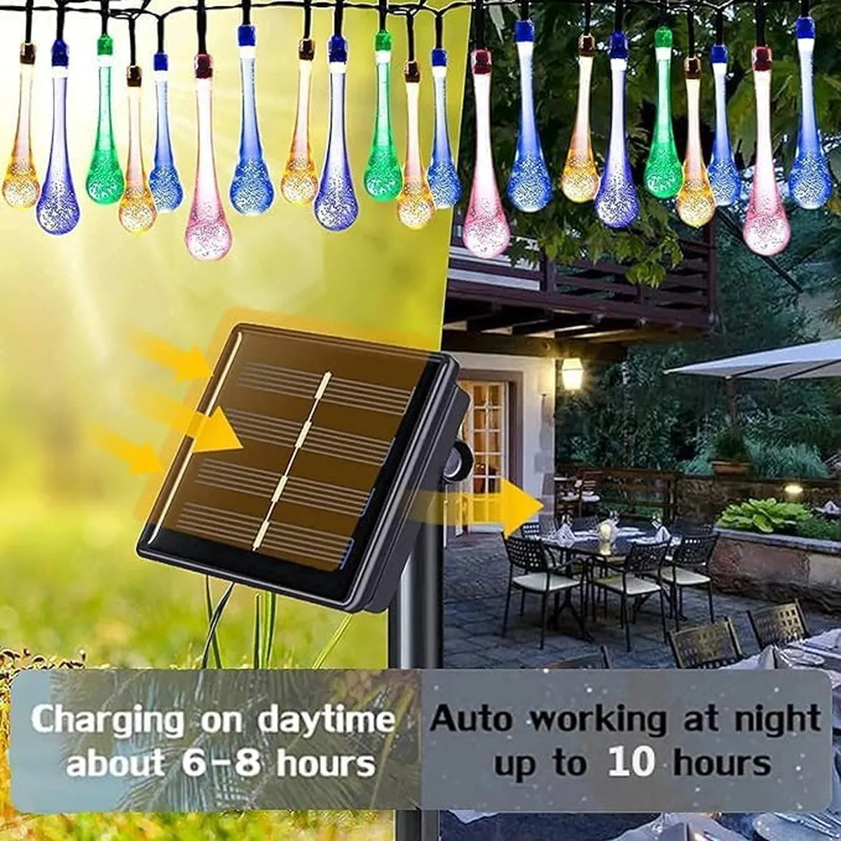GlowDrop 8-Mode Solar Waterdrop String Lights
