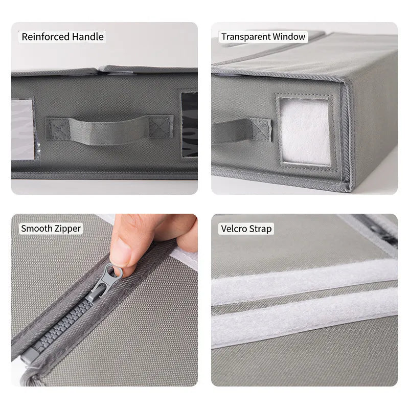 🛏️ Foldable bedding storage box - with a see-through window and transparent label bag