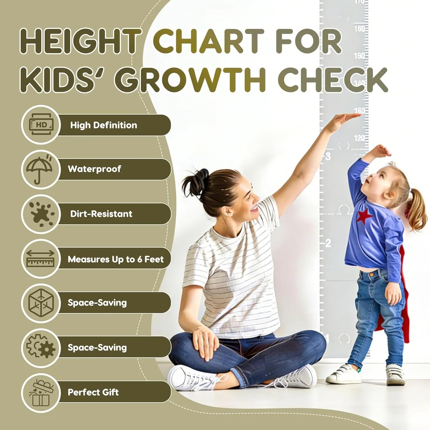 Wall-Mounted Height Measurement Chart with Mirror & Stickers – Track Your Child’s Growth in Style!