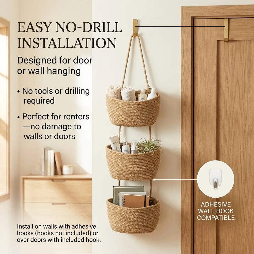 🌿Behind-the-Door Hanging Storage Basket (3-Tier Wall-Mounted Organizer)