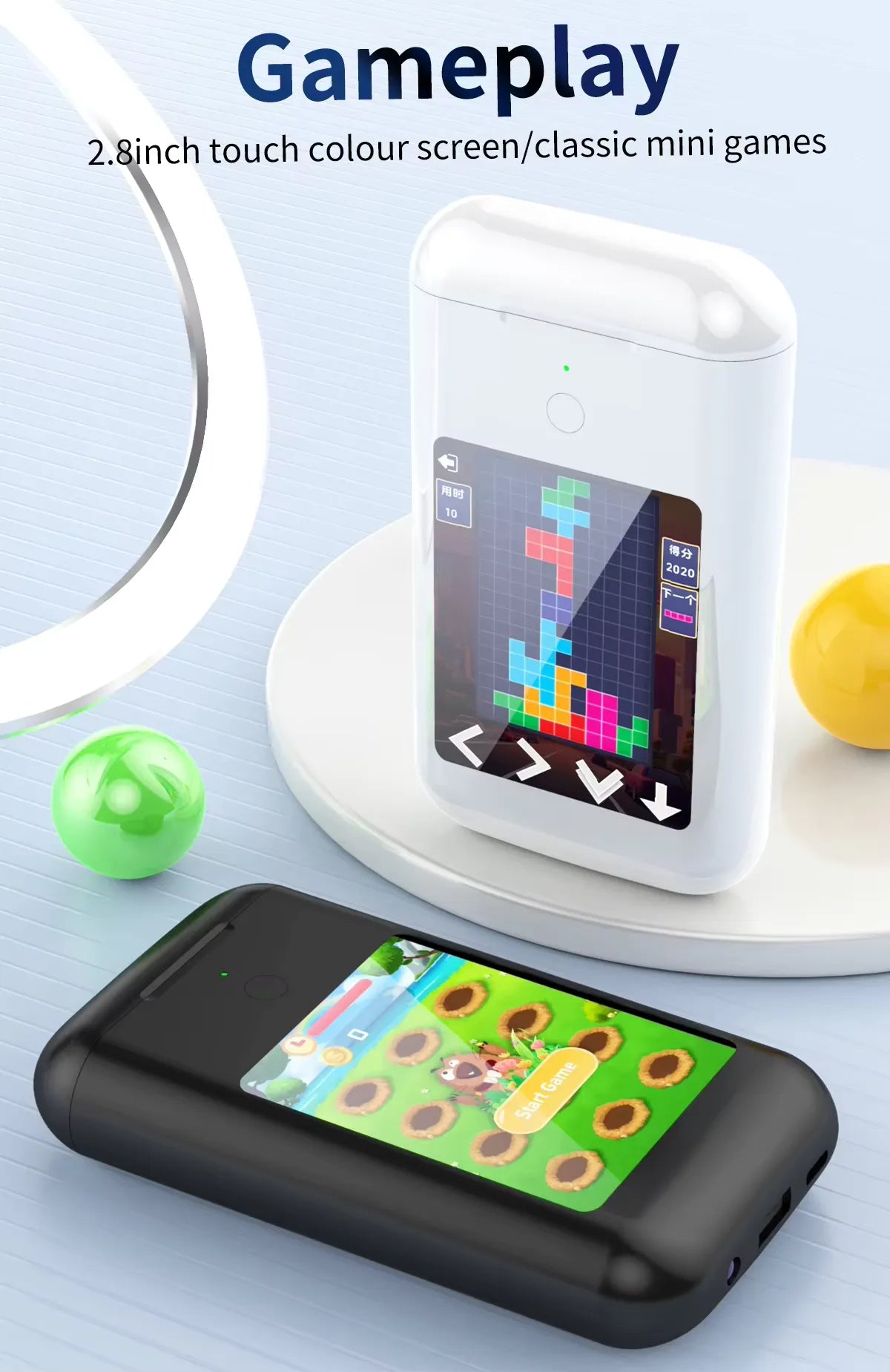 Wireless Earbuds with 2.8" Touchscreen & Power Bank – Music, Power & Entertainment in One
