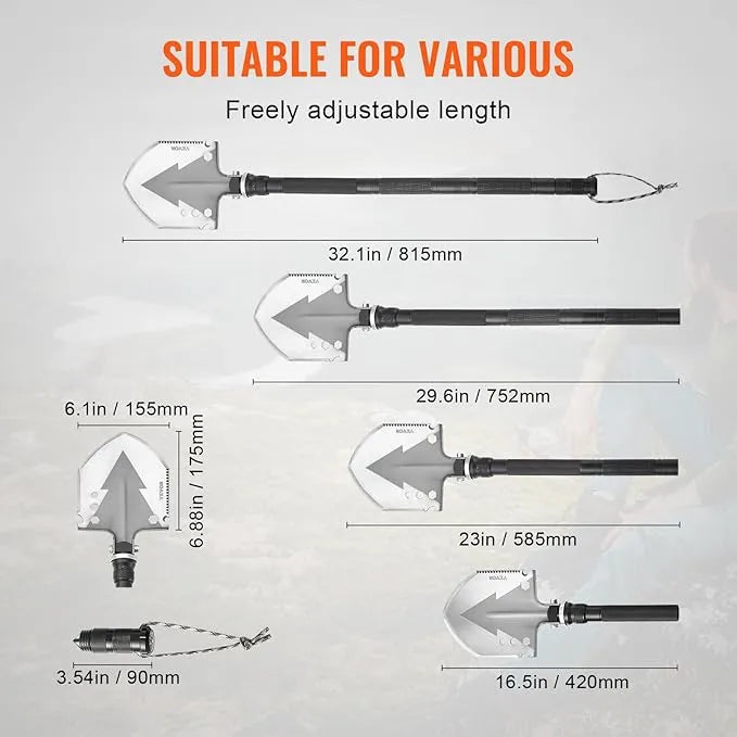 Ultimate All-in-One Folding Shovel Kit – Knife, Fire Starter, Compass & More for Outdoor Adventures